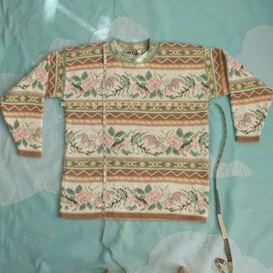 Vintage Pastel Floral Acrylic L Sweater